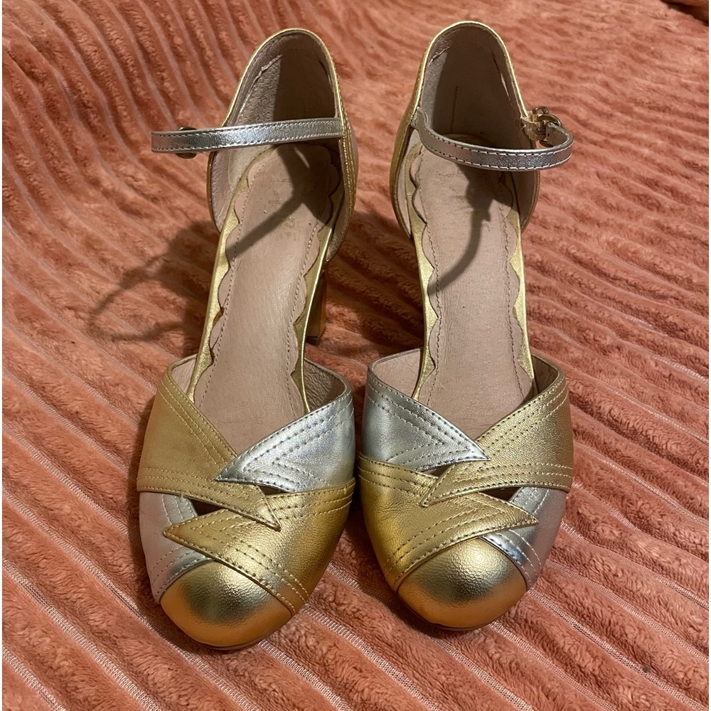 Miss L Fire Art Deco 30s Disco 70s Silver & Gold Leather Pump size 38